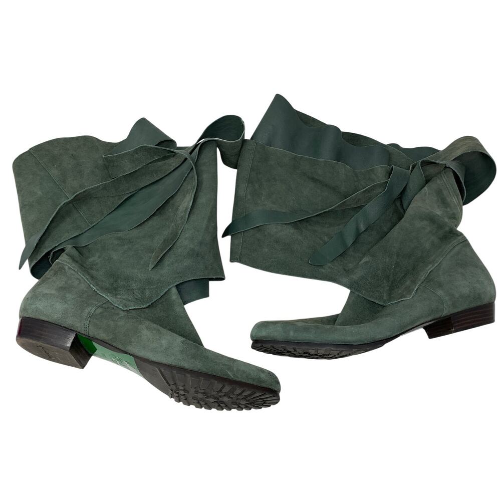 Lisa For Donald J Pliner Sherif Boots 8.5 M Green Suede Over Knee Wrap Tie Y2K